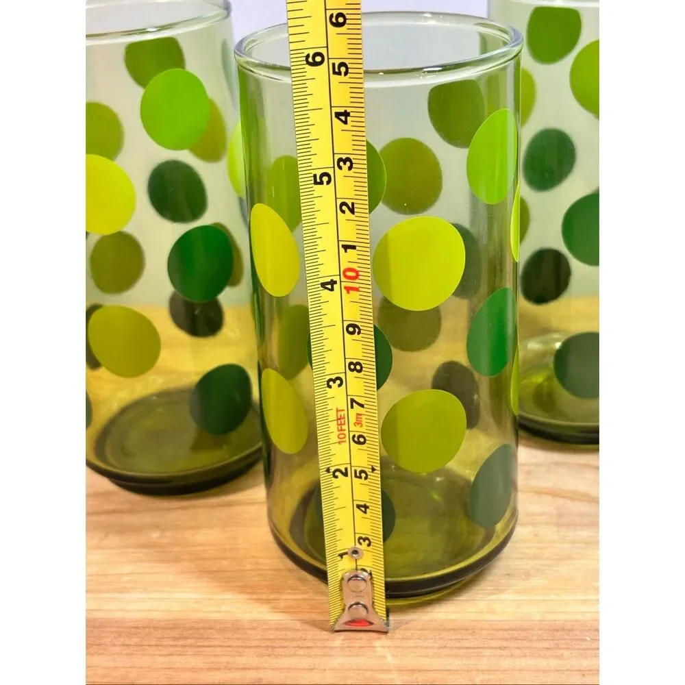 Vintage 1970s green polka dot highball glasses set of 4